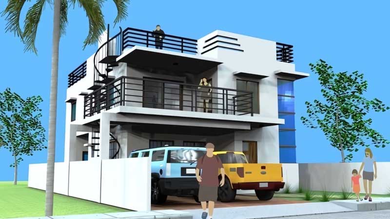 struktur rumah 2 lantai dengan rooftop modern
